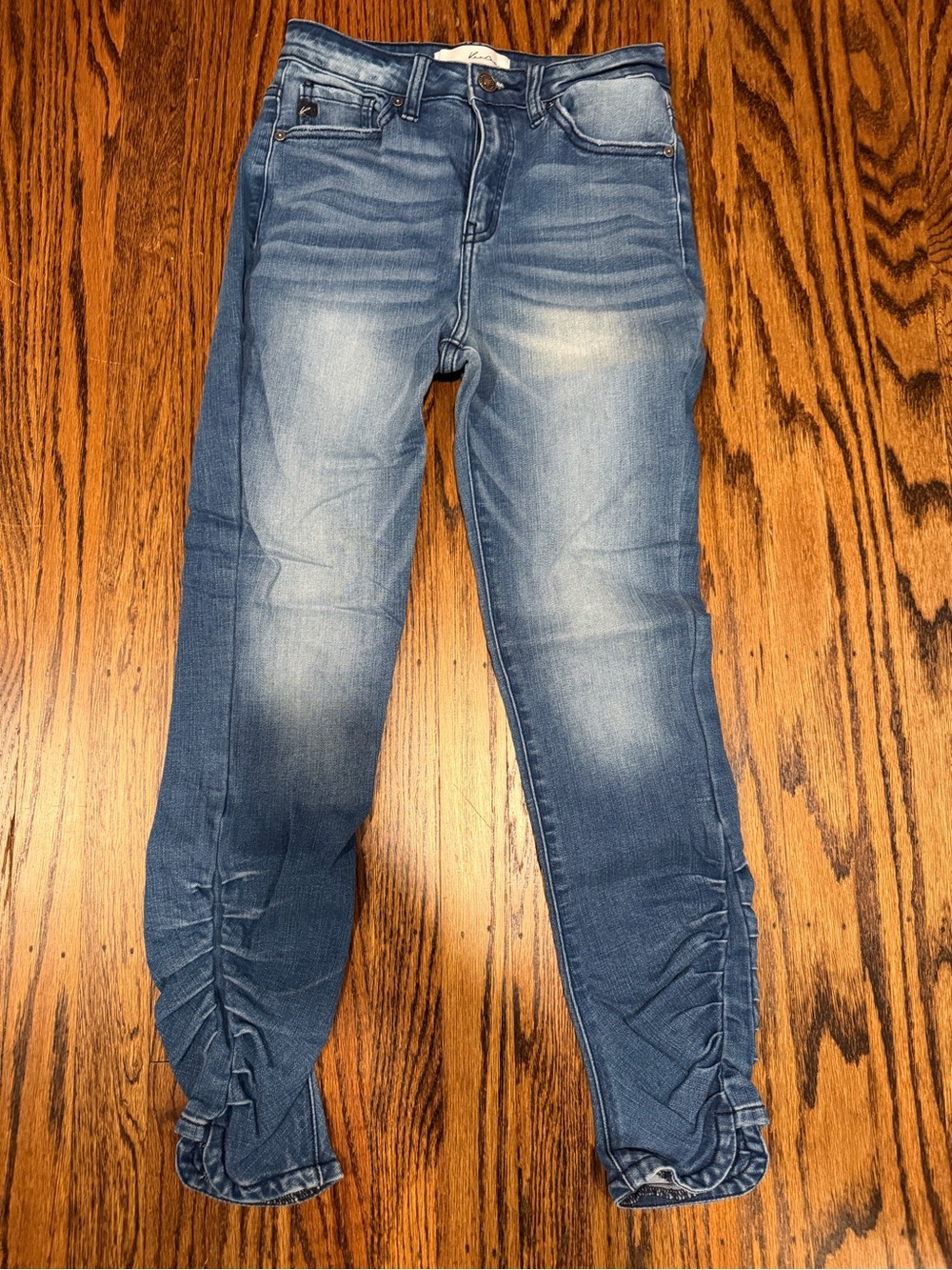 KanCan Light Blue Washed Skinny Jeans with Ruched Ankles